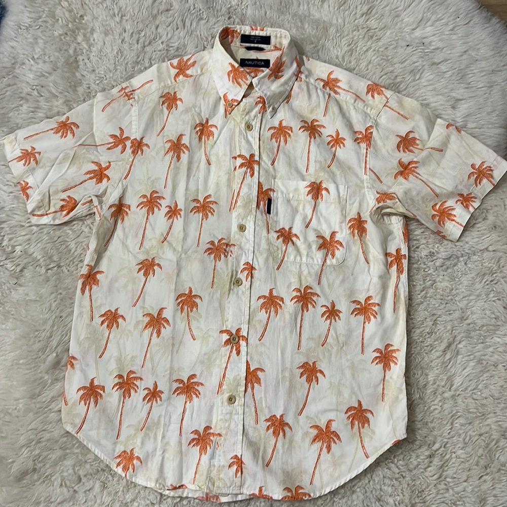 EC - Nautica Mens Tropical Short Sleeve Button Down Shirt Cotton